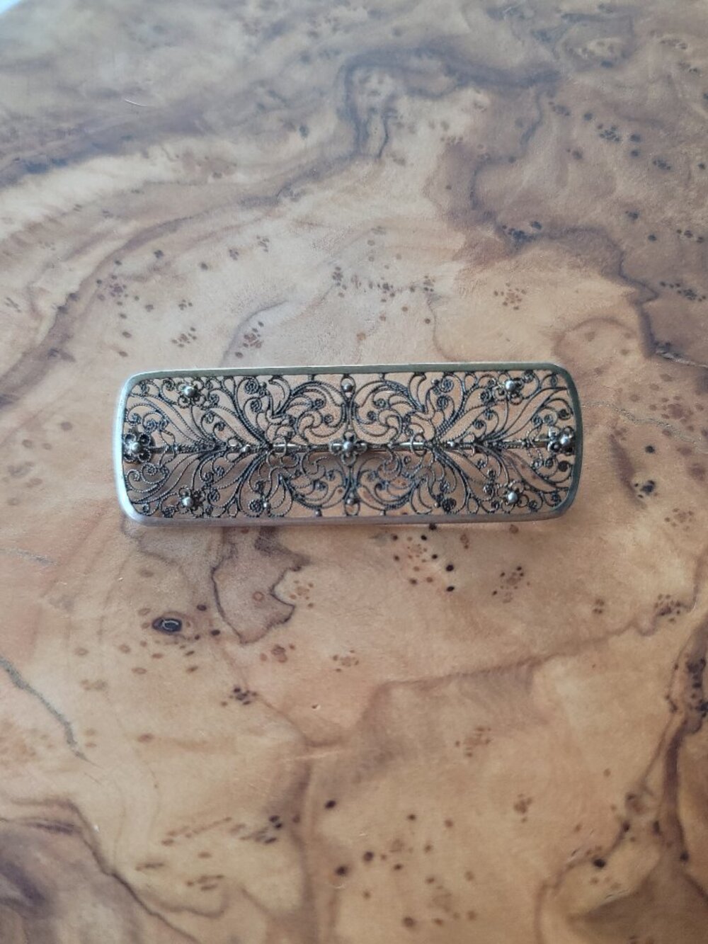 Antique Art Deco 835 Silver Filigree Floral Bar Brooch